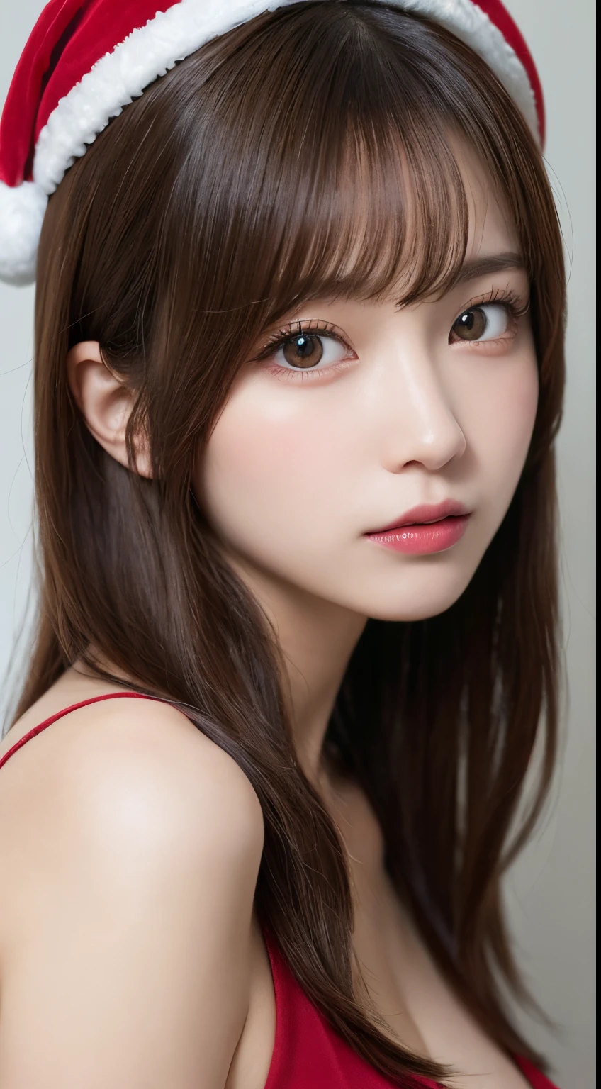 masutepiece, Best Quality, Illustration, Ultra-detailed, finely detail, hight resolution, 8K Wallpaper, Perfect dynamic composition, Beautiful detailed eyes, Women's Fashion,Santa Cosplay,Longhaire,Small breasts natural color lip, Bold sexy poses,Harajuku、20 years girl、Cute、Subject looking at sexy pose on camera