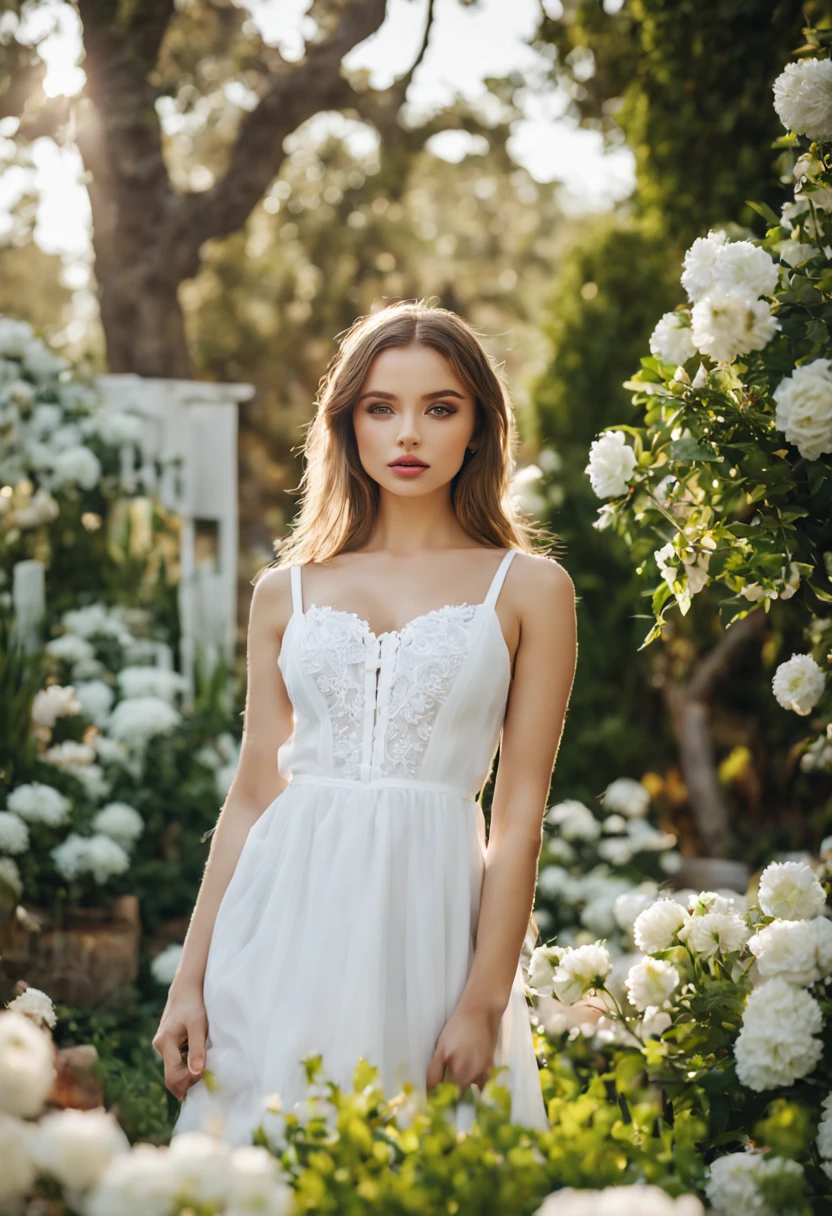 arafed woman in a white dress standing in a garden, portrait sophie mudd, sydney sweeney, pokimane, anastasia ovchinnikova, alina ivanchenko, a beautiful young woman, viktoria gavrilenko, anna nikonova aka newmilky, gorgeous young model, cute young woman, photo of young woman, jovana rikalo