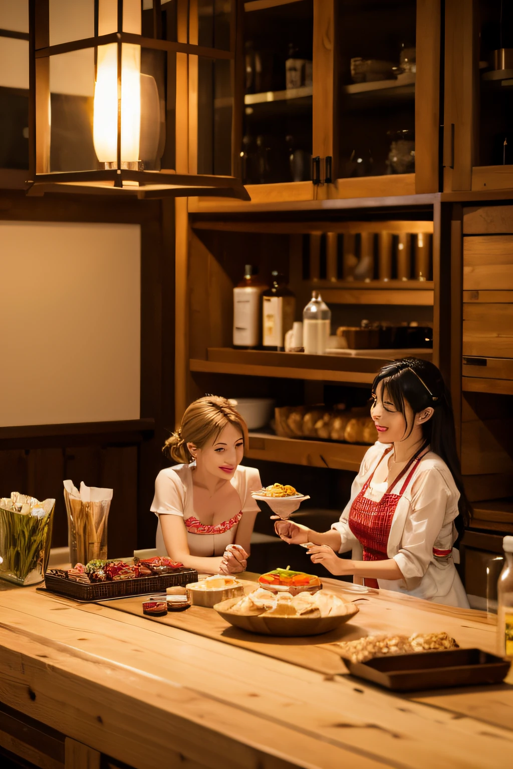 High-end imported food industry image,The character wanders between various ingredients