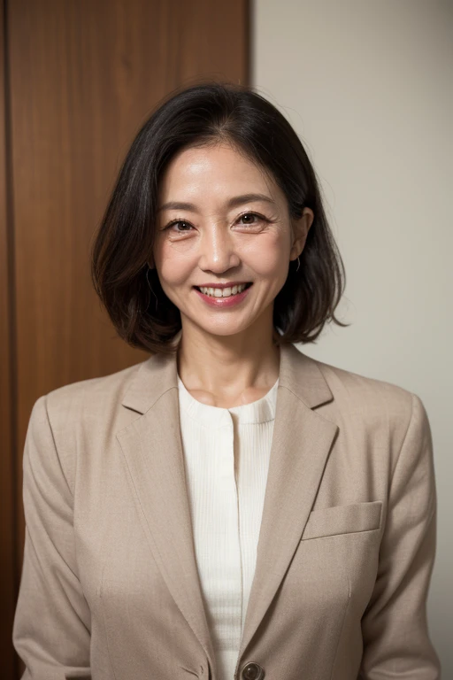 ((unparalleled masterpiece ever,top-quality,Female,55 years old,(Wrinkled face:1.1),(Wrinkled body:1.2),grin,japanese mature,((Scruffy body:1.1)),Business suits,s Office