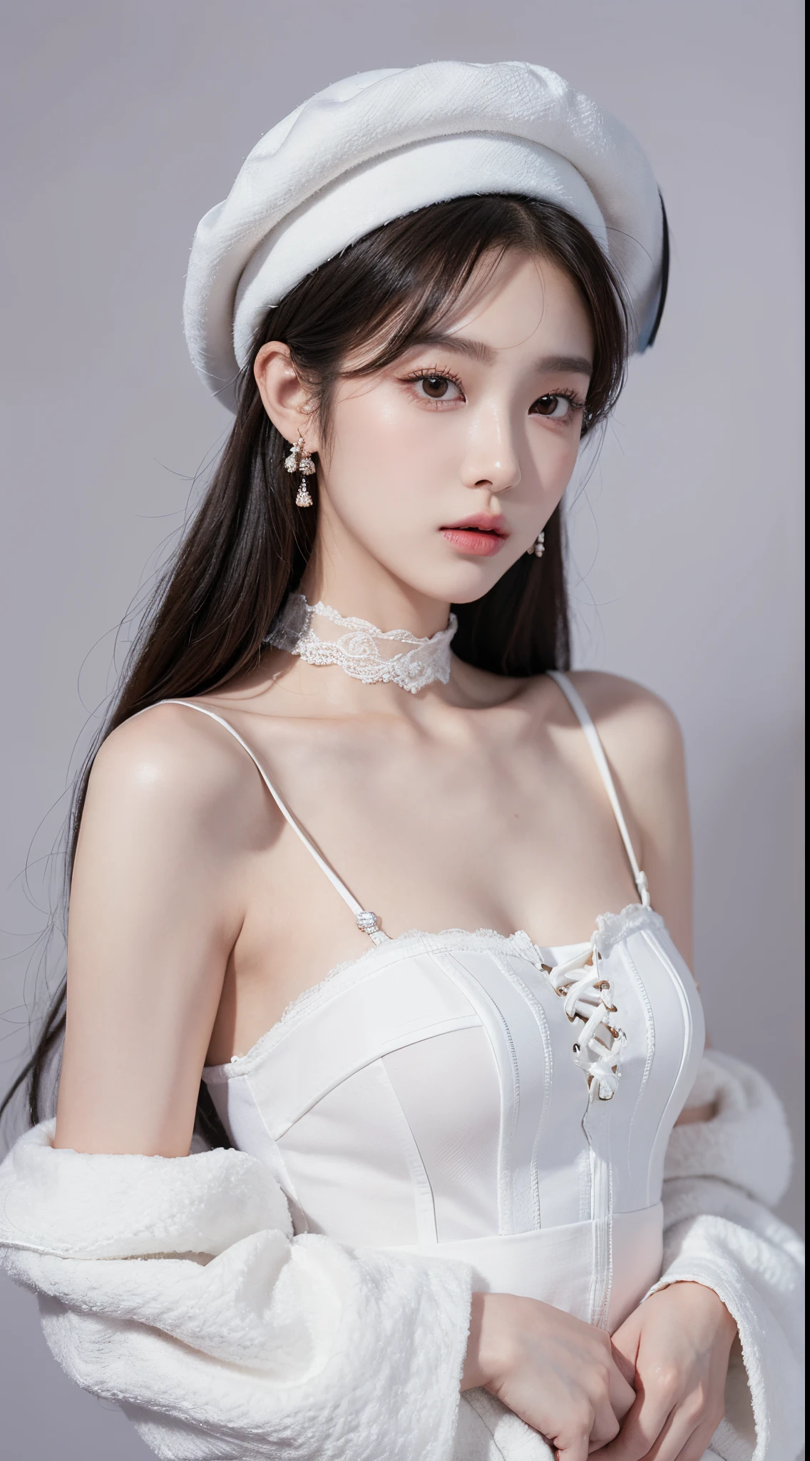 korean kpop idol and model ,23 years old,soft body, fair skin,close-up, 8k, RAW photo, best quality, masterpiece,realistic, photo-realistic,cute,   breast are exposed aphrodite goddeseauty breast、white Ribbon Ties,  High image quality,