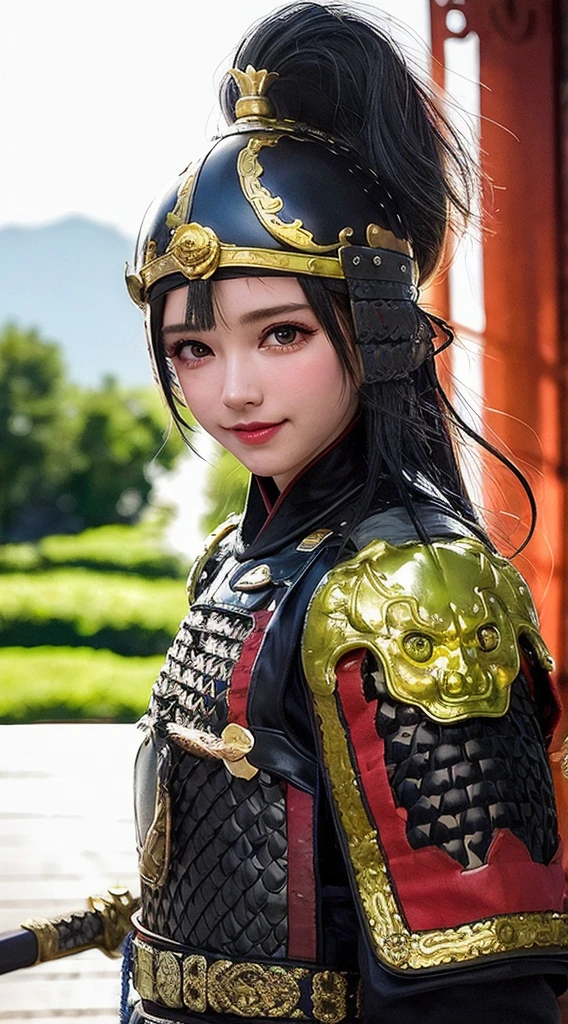 [ : (high-detail face:1.2) : 0.1], (PureErosFace v 1:0.8), ((body portrait)), pores, real skin, hair band, flying hair, (grey hair 0.4), ancient headdress, hairpin, smile, affectionate eyes, sparkling eyes, beautiful scene, shadow, Backlight, natural light, film particles, zskuijia, Chinese armor, sword, Chinese architecture, Grassland, Trees,