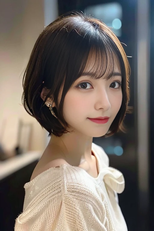 profile、a short bob、Wearing hair on the ears、Layer cut all over、Oblique 45 degrees、Natural look