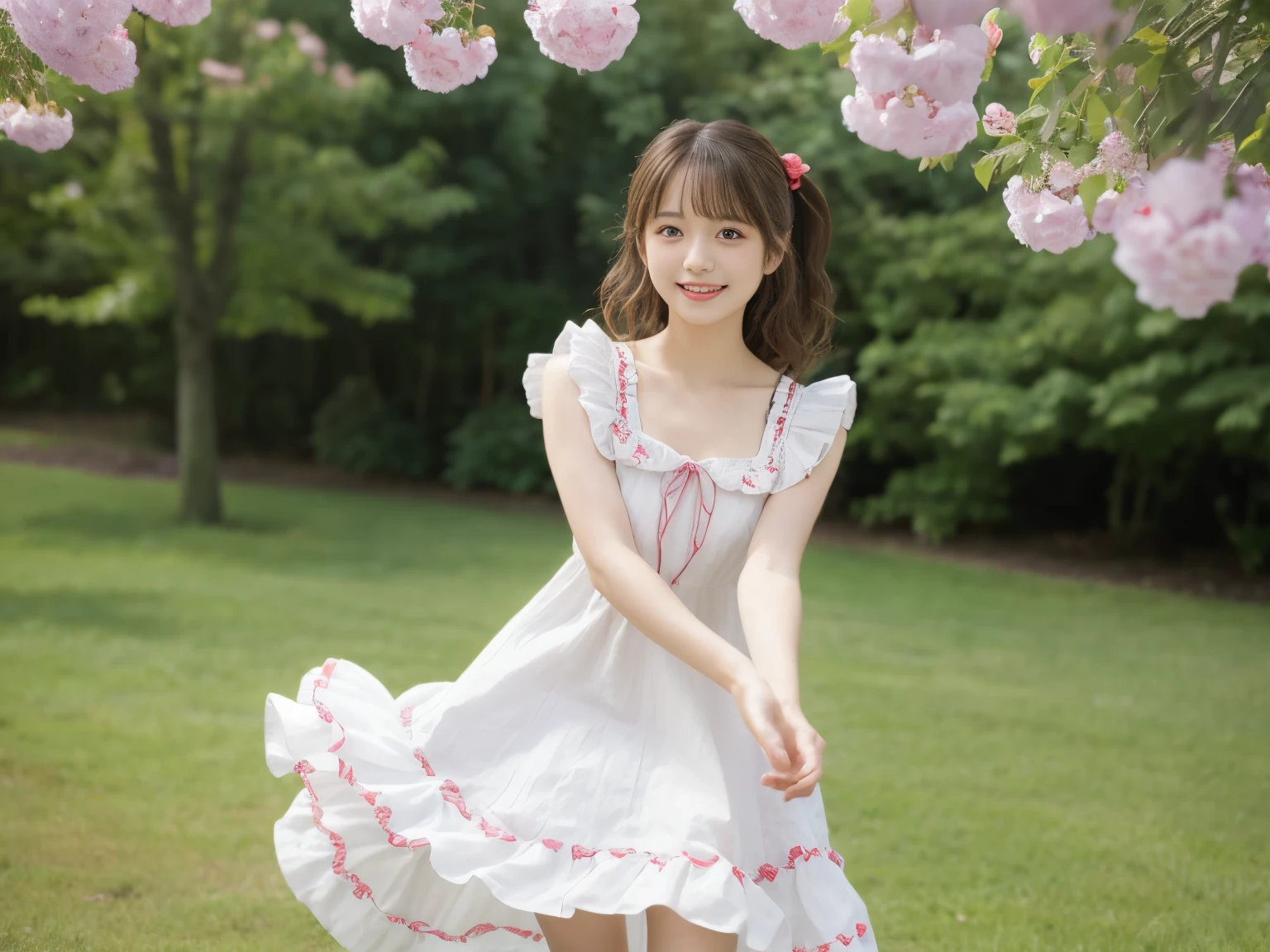 (RAW Photos), (Highest quality), masterpiece, 1 Girl, Twin tails, ((short twintails)), head shot, Flower Field, spring, smile, Soft Light, Bokeh, vivid, natural