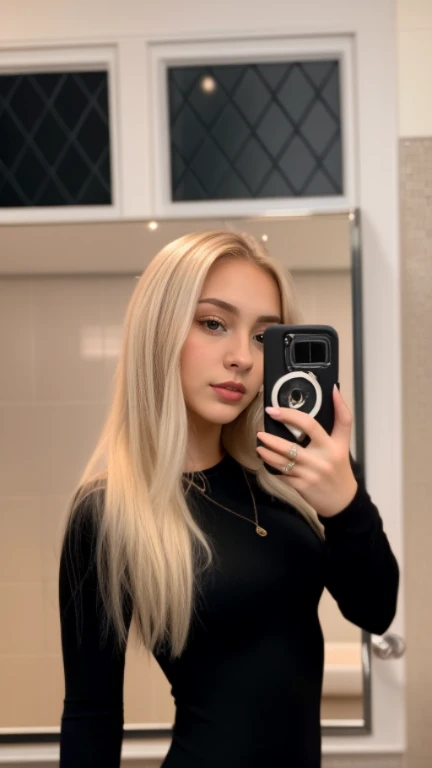 blonde woman taking a selfie in the bathroom mirror with a camera, selfie de una mujer joven, 2 4 year old female model, 18 years old, Una chica con cabello rubio, she holding a smartphone, 21-year-old, iPhone selfie, selfie en espejo, 😭 🤮 💕 🎀, Kailee Mandel, 2 , Modelo de Instagram