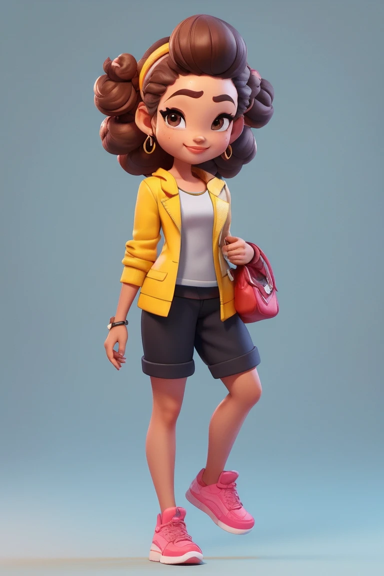 3dcharacter, 1 menina, mulher adulta das Maldivas, (((asian girl))), hazelnut eyes, frohawk rosa, jammers, (corpo inteiro: 1.2), fundo simples, obra-prima, melhor qualidade, (fundo gradiente de ameixa clara: 1.1)