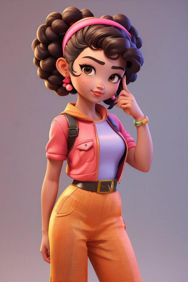 3dcharacter, 1 menina, mulher adulta das Maldivas, (((asian girl))), hazelnut eyes, frohawk rosa, jammers, (corpo inteiro: 1.2), fundo simples, obra-prima, melhor qualidade, (fundo gradiente de ameixa clara: 1.1)