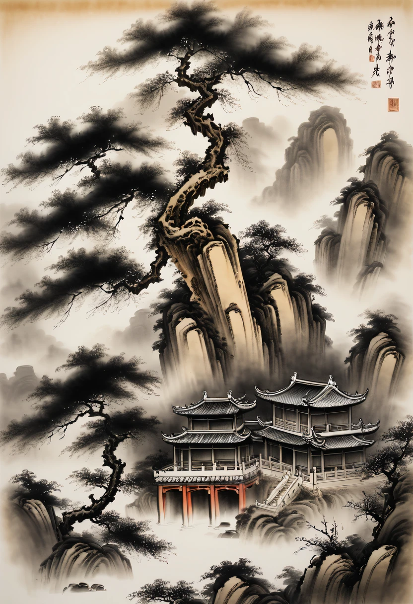 Ink painting and watercolor，drawing on rice  ，Use thick and light inks to create light and dark changes and layers，Choose the right ink color，Such as deep black、Thick gray、Light coffee, ETC，Express different situations and atmospheres，Control the gradient and transition of ink colors through the humidity and consistency of the ink，Winter wonderland，club，Yuki，that tree，courtyard，desolated, Desolate, Solitude，black and white tones， Tradition Chinese Ink Painting, traditional chinese art, author：Guo Xi, author：Ma Yuzaiyu, Traditional chinese painting, author：Xu Xi, author：Luo Mu, author：Y in g Buzhi, author：Li Kel  here, author：wisdom&#39;Show on the, Ink painting and watercolor ) ) ) ), China ink painting, chinese painting style