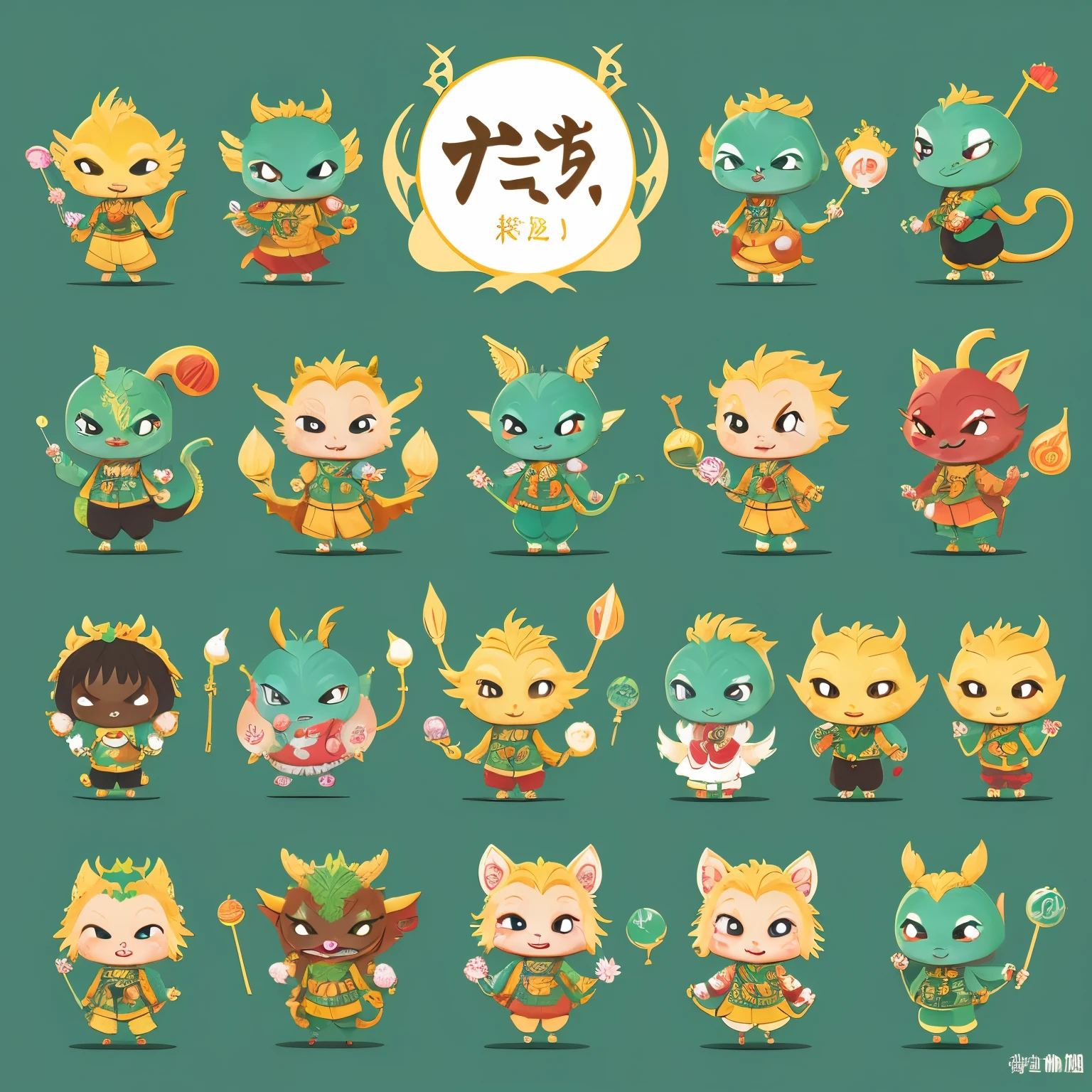 Japanese zodiac dragon characters。It is characterized by its cute expression and fun poses and expressions.。Chinese zodiac sign of the Japan、L Pokemon style、Illustration style