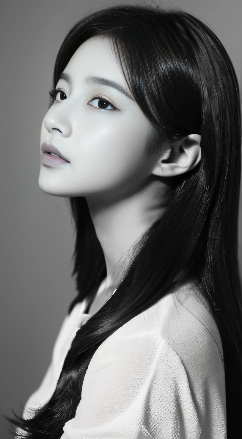((Top Quality, 8K, masterpiece: 1.3)), 1woman, 20yo, Korean female idols: 1.5, 90 degree side view:1.5, solid background:1.5