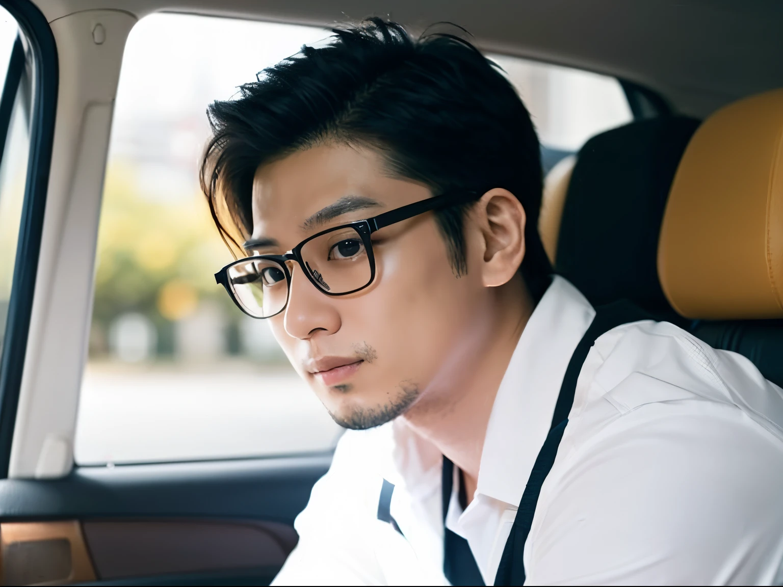 An around 40 year old man wearing glasses sitting in a car, david luong, victor ngai, nivanh chanthara, professional profile photo, Zunpundin, 2 8 years old, 2 7 years old, headshot profile photo, bao pham, john jude palencar, profile image, 2 9 years old