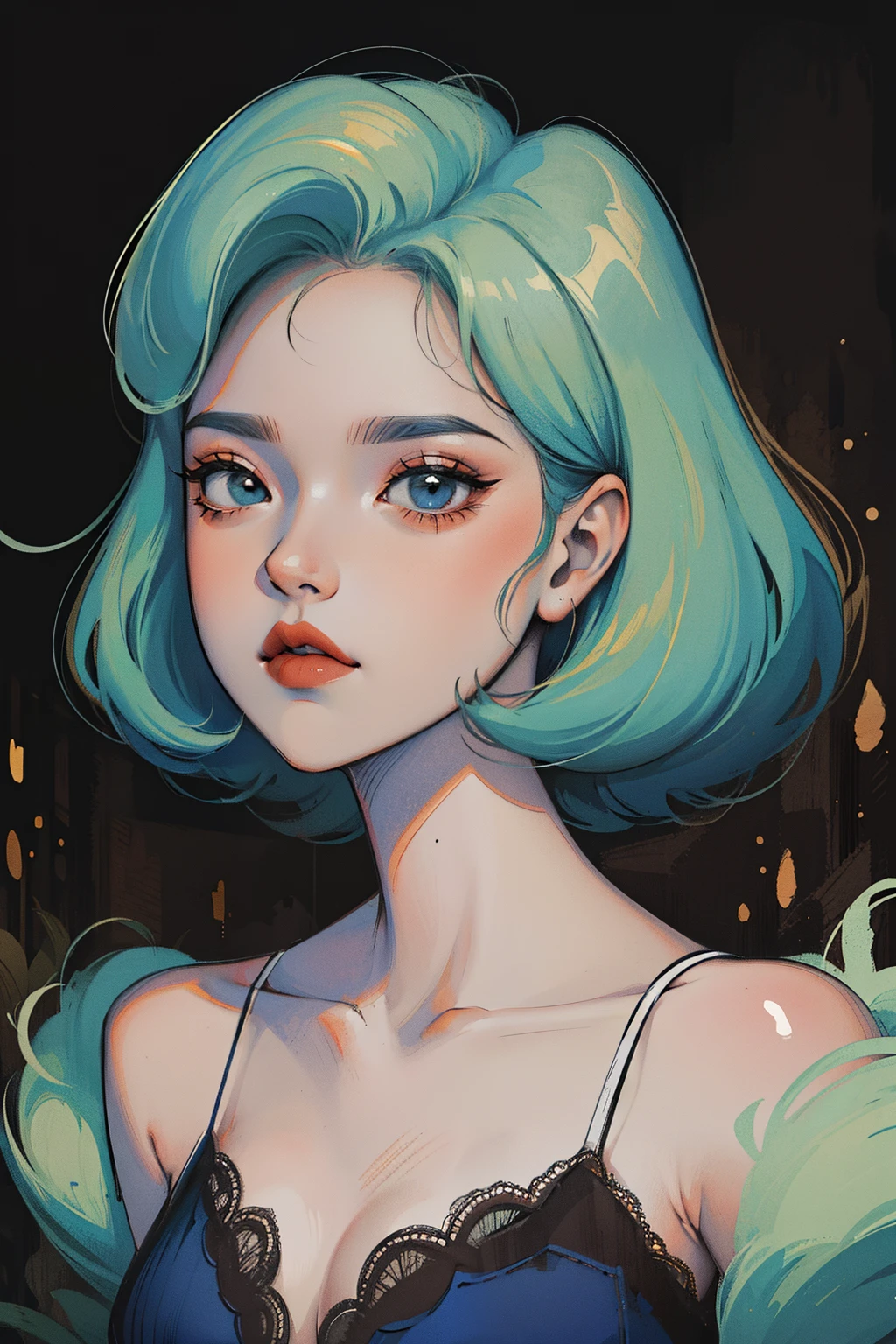 (Best quality at best,4K,8K,A high resolution,tmasterpiece:1.2),ultra - detailed,anime portrait,retro doodle,catss,shoulder，Lace，comic line art,low-saturation,pastelcolor,vintagestyle,stylized lighting