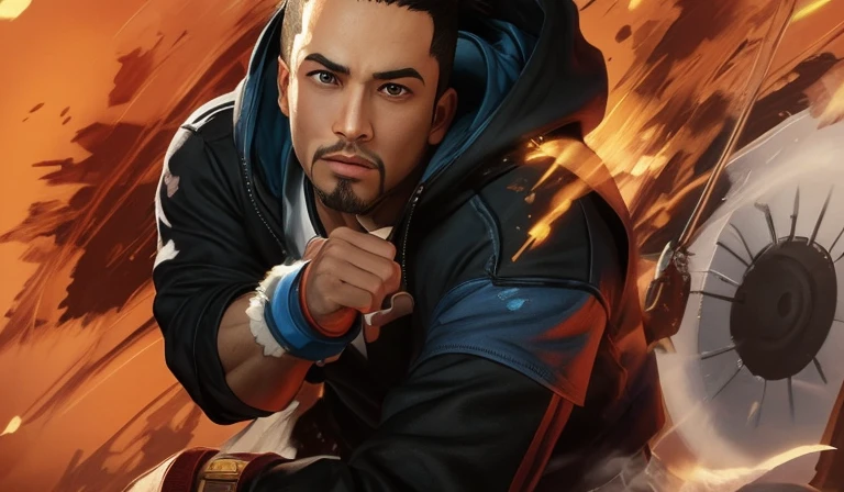 a close up of a man with no facial hair and with a black and blue hoodie on a cover of a video game, masterpice, as a character in tekken, art masterpice, beatufil painting, inspired by Volkan Baga, jayson tatum as guerilla heroica, realistic artstyle, r / paintedminis, super realistic gritty, as a street fighter character