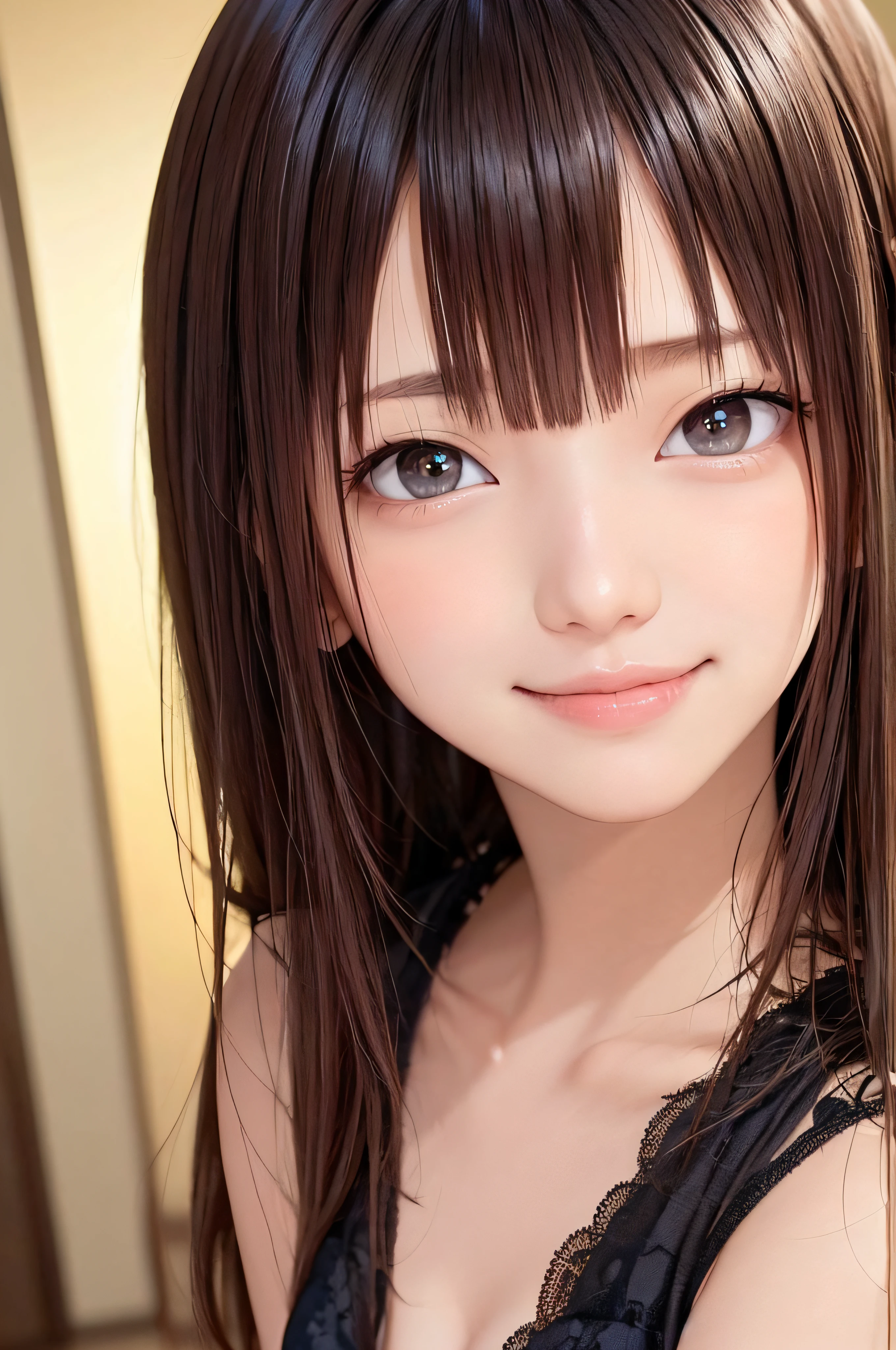 17 age、beautidful eyes、real looking skin、small tits、(8K、masterpiece)、(reallistic、Photorealsitic)、Complete body、top-quality、ighly detailed、The ultra-detailliert、Beautie、cute little、japanes、Idol、A smile、ssmile、Close-up portrait、Healthy face