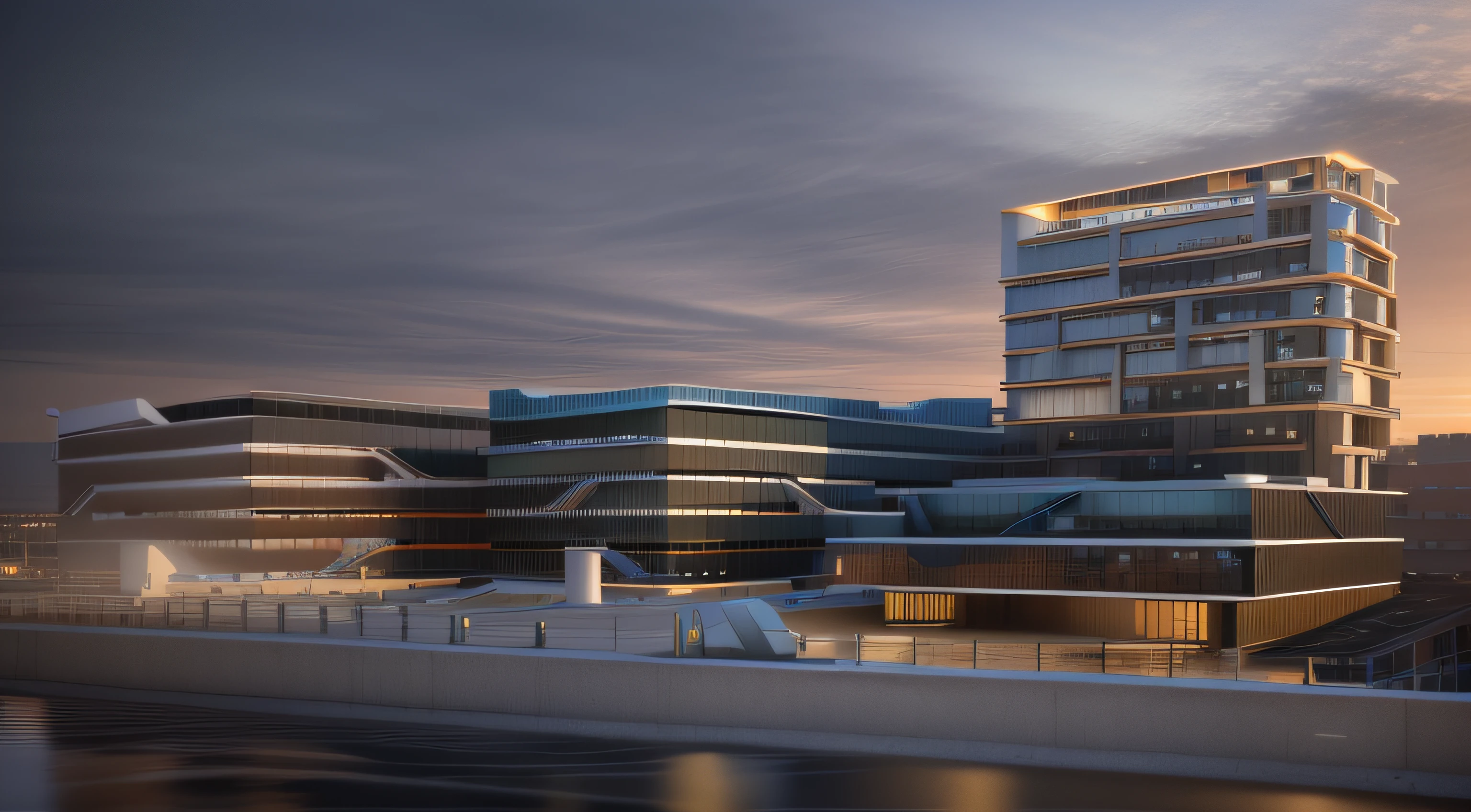 There are two adjacent buildings on the street, vue rendering, building rendering, vue 3d rendering, rendered in vray, Complex 3 D rendering, Complex 3 D rendering, building rendering, finalrender, archviz, hq render, detailed render, mid view, finalrender, high-detailed rendering, highly detailed render, Render a modern look in vray,dynamic(RAW photogr,of a real,Best quality at best,tmasterpiece),(ultra real photo,Foto realism:1.2)high qulity,(dark hues:1.2),Perfect lighting,《Architectural Digest》Award-winning sustainable film sense
