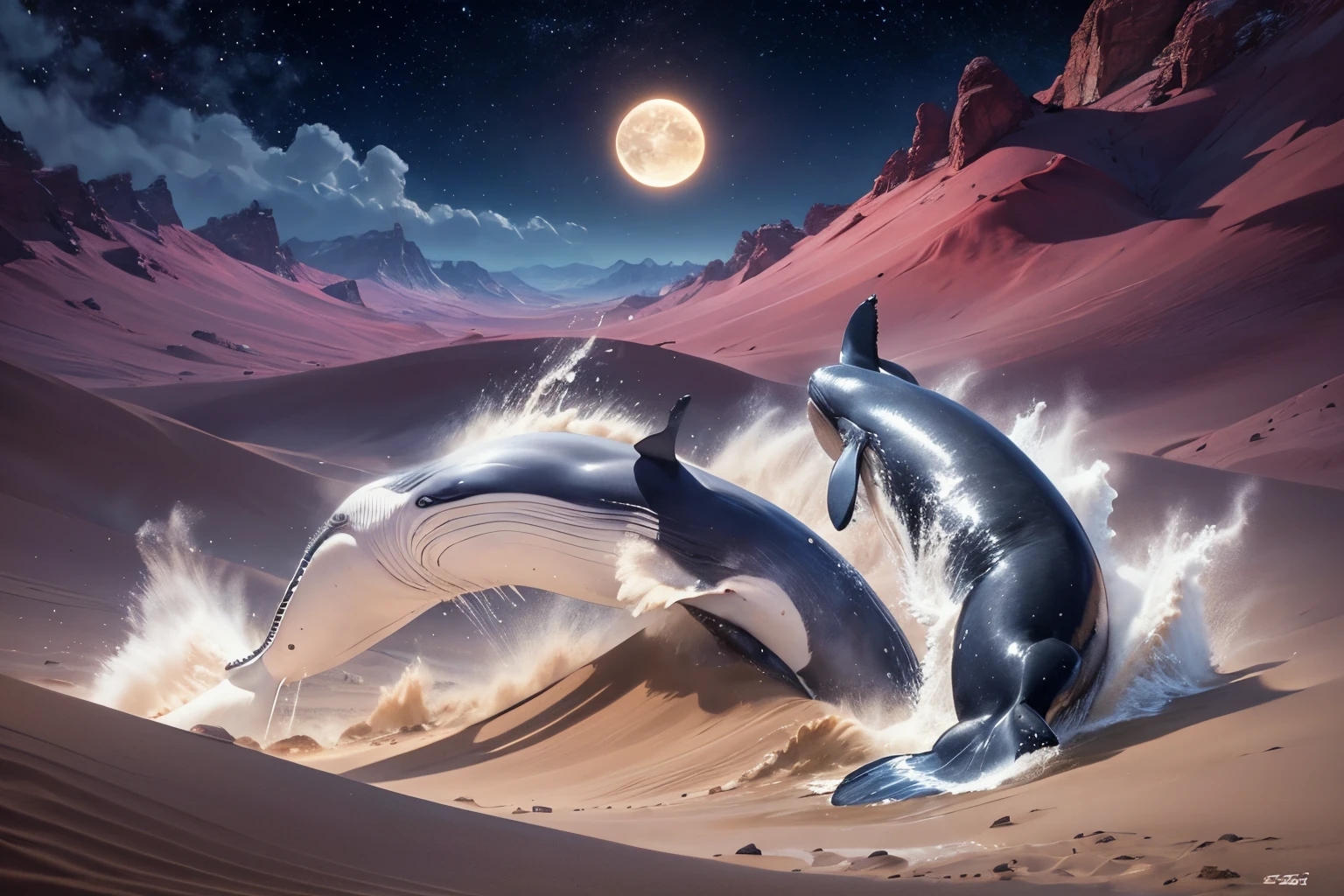 A whale chased by a lion in the desert --auto --s2