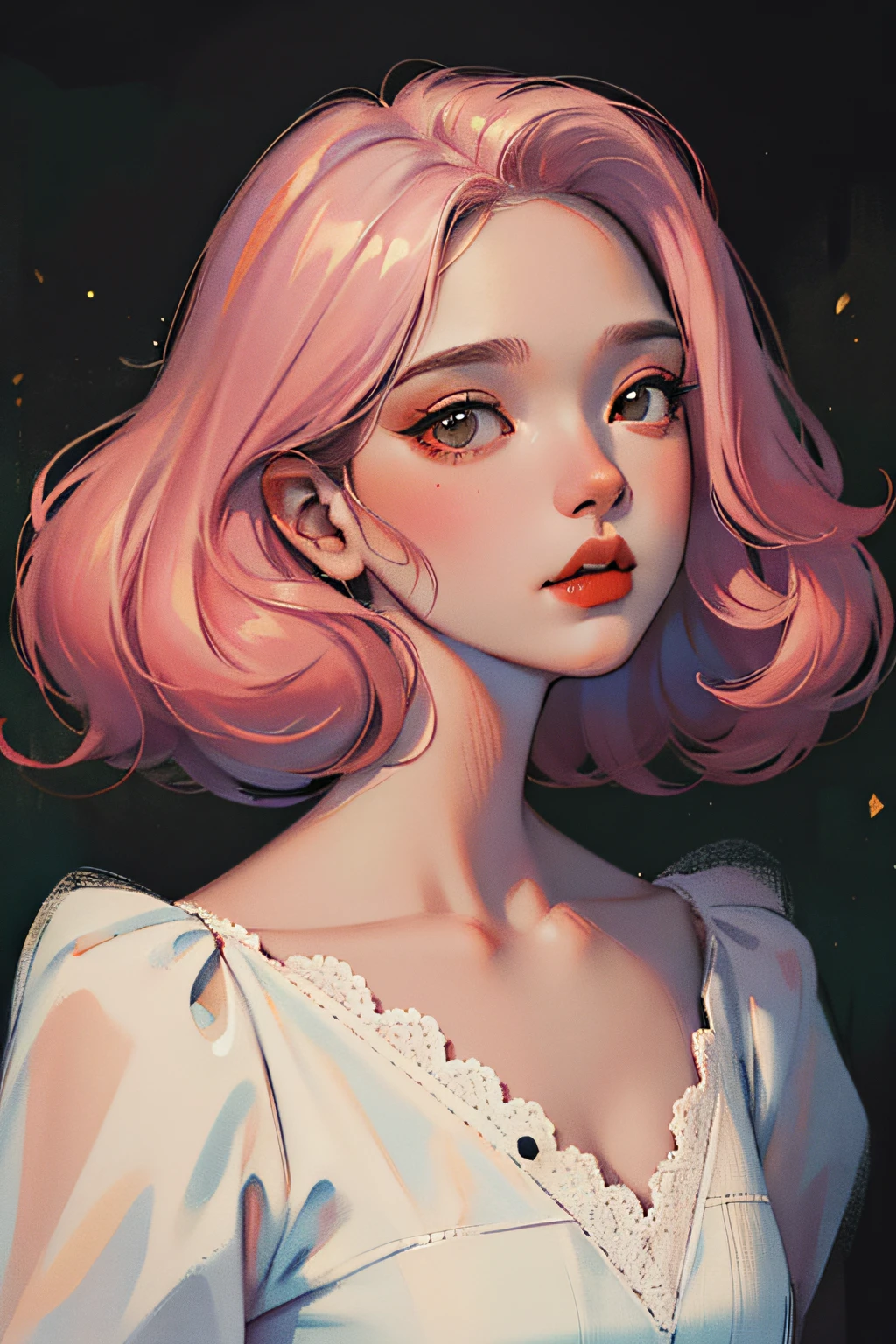 (Best quality,4K,8K,A high resolution,tmasterpiece:1.2),ultra - detailed,anime portrait,retro doodle,catss,shoulder，Lace，comic line art,low-saturation,pastelcolor,vintagestyle,stylized lighting