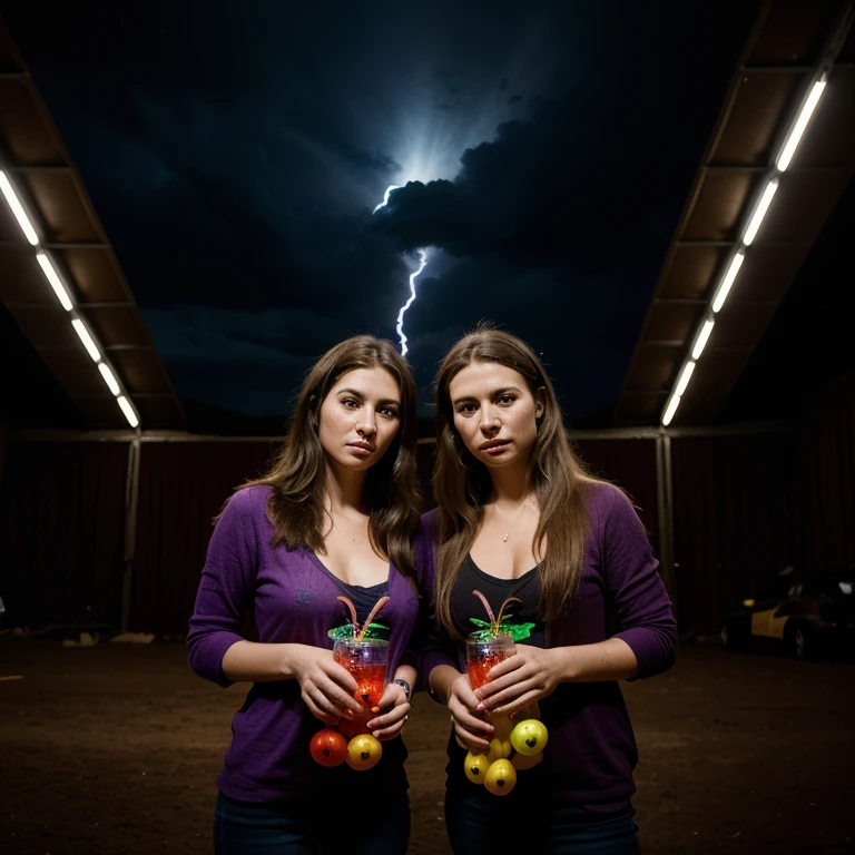 A couple holding their own tornado in their hands, (best quality, highres, vivid colors),(tornado:1.1) (detailed:1.1), (realistic:1.37), (concept artists) (landscape), (portraits), (studio lighting), (dramatic colors), (bokeh)