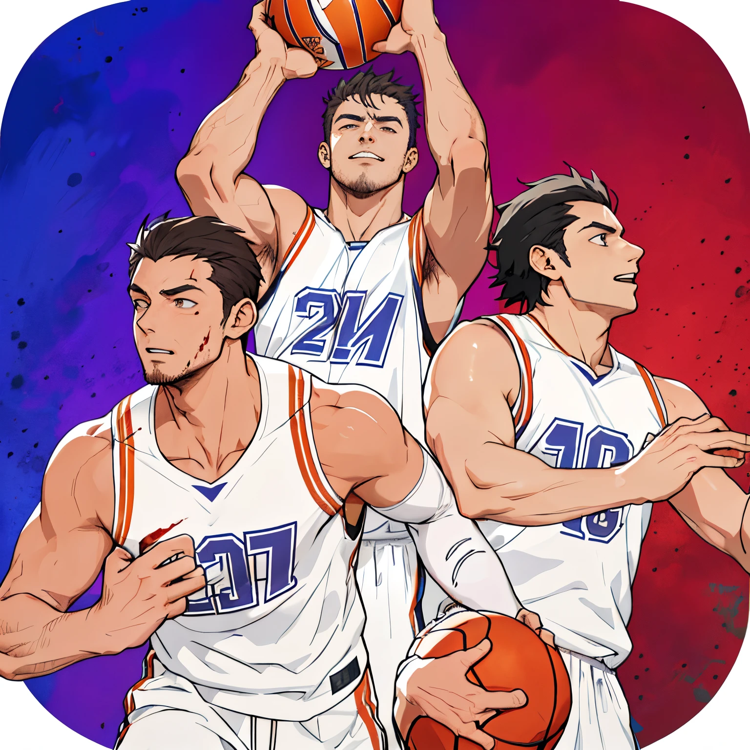 abstract backgrounds，3boysl，Playing posture，Blood，Handsome face，Wear a jersey，Play，Day man，Animate，