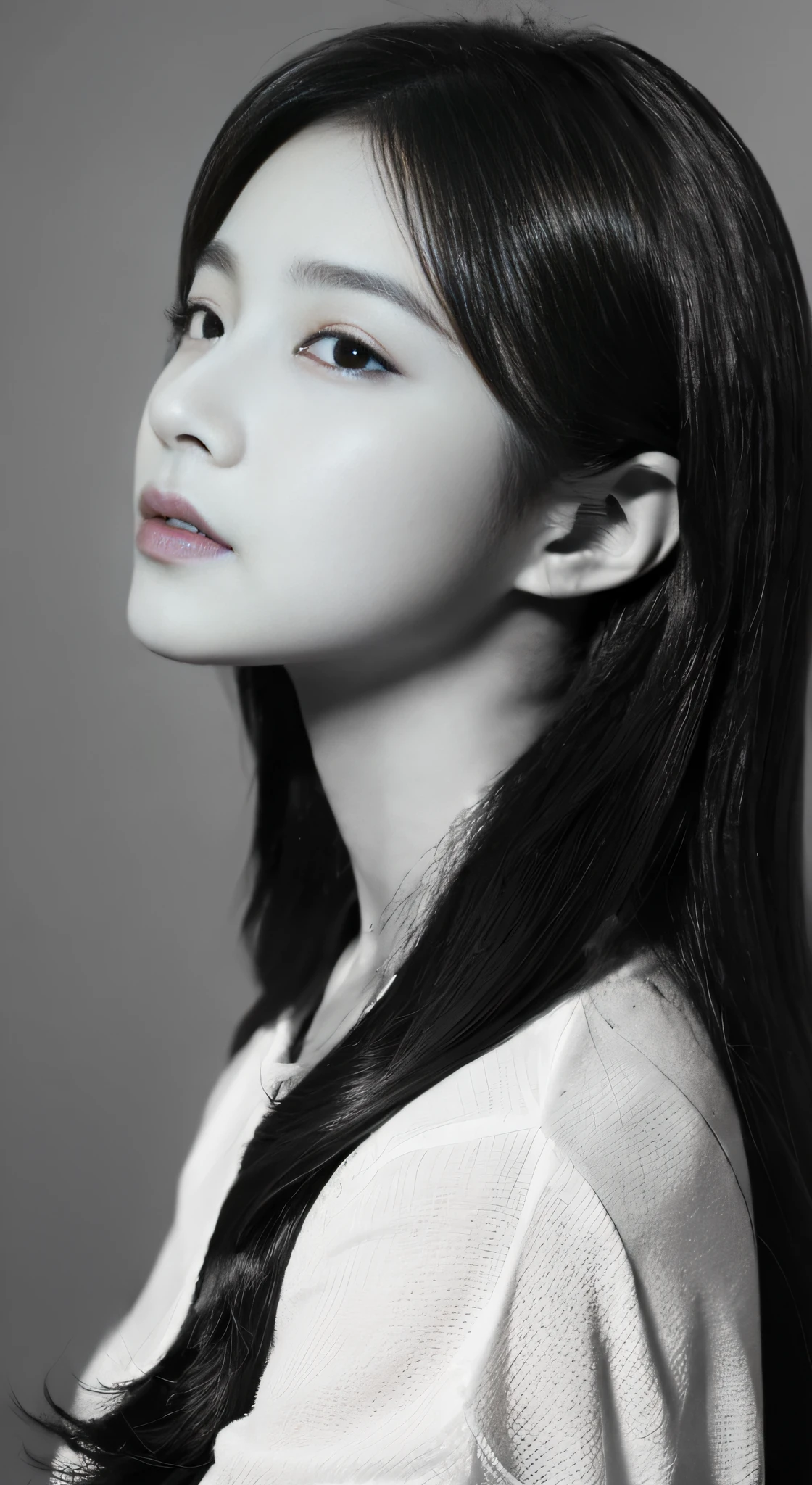 ((Top Quality, 8K, masterpiece: 1.3)), 1woman, 20yo, Korean female idols: 1.5, 90 degree side view:1.5, solid background:1.5