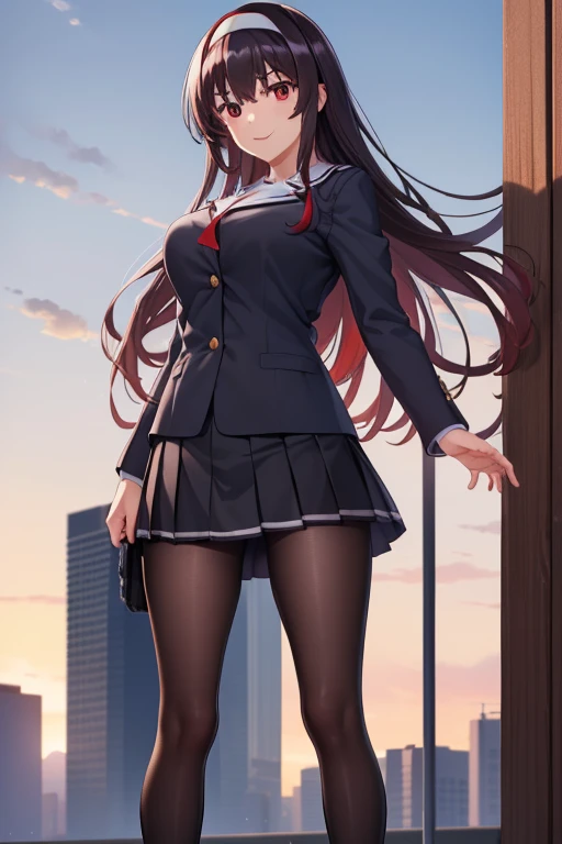 masterpiece, best quality,1girl, tohsaka rin, solo, long hair, thighhighs, skirt, blue eyes, two side up, black thighhighs, black hair, crossed arms, (kbxll:0.6)