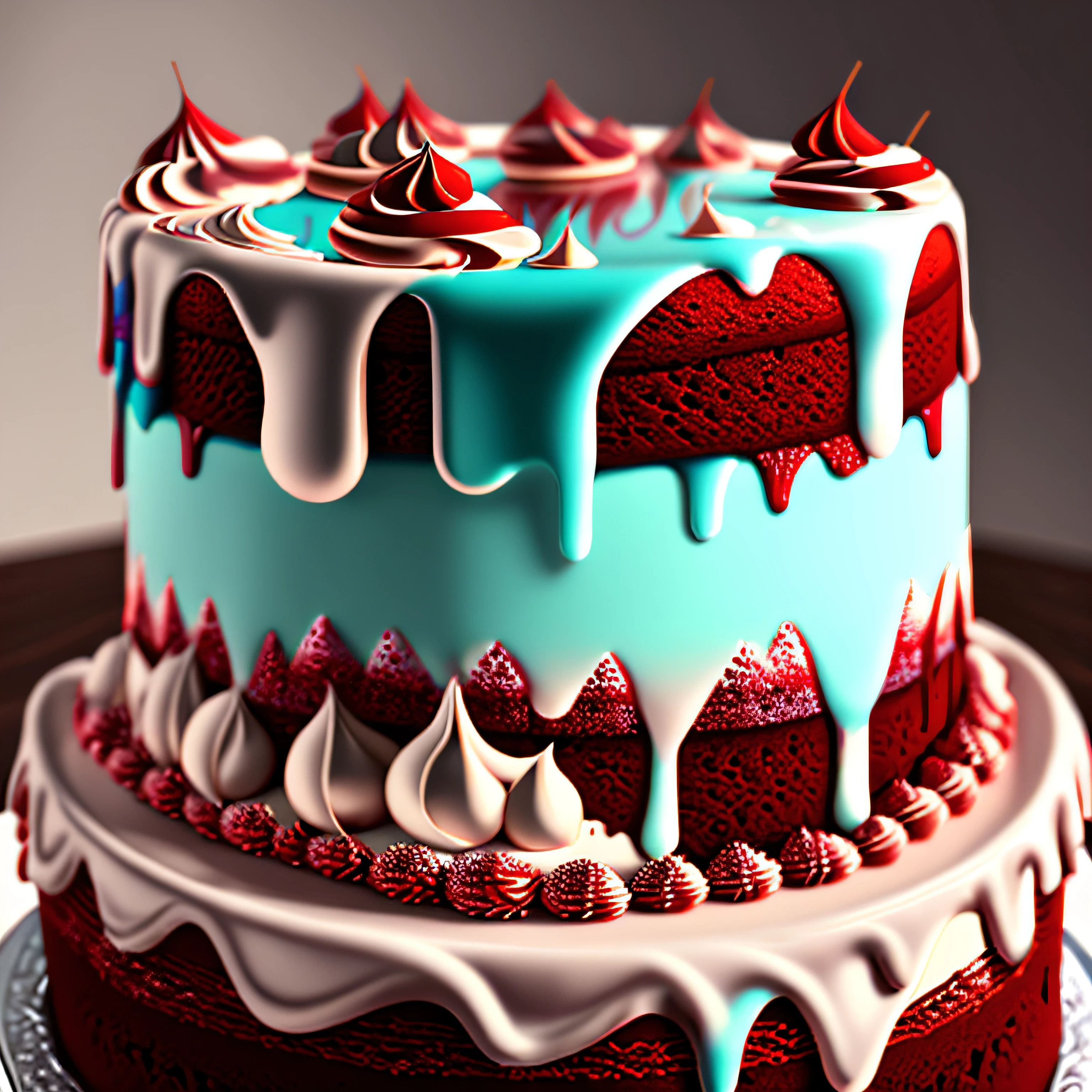 Realistic Red Velvet Cake，detaileds，with an intricate，Clear focus，8K