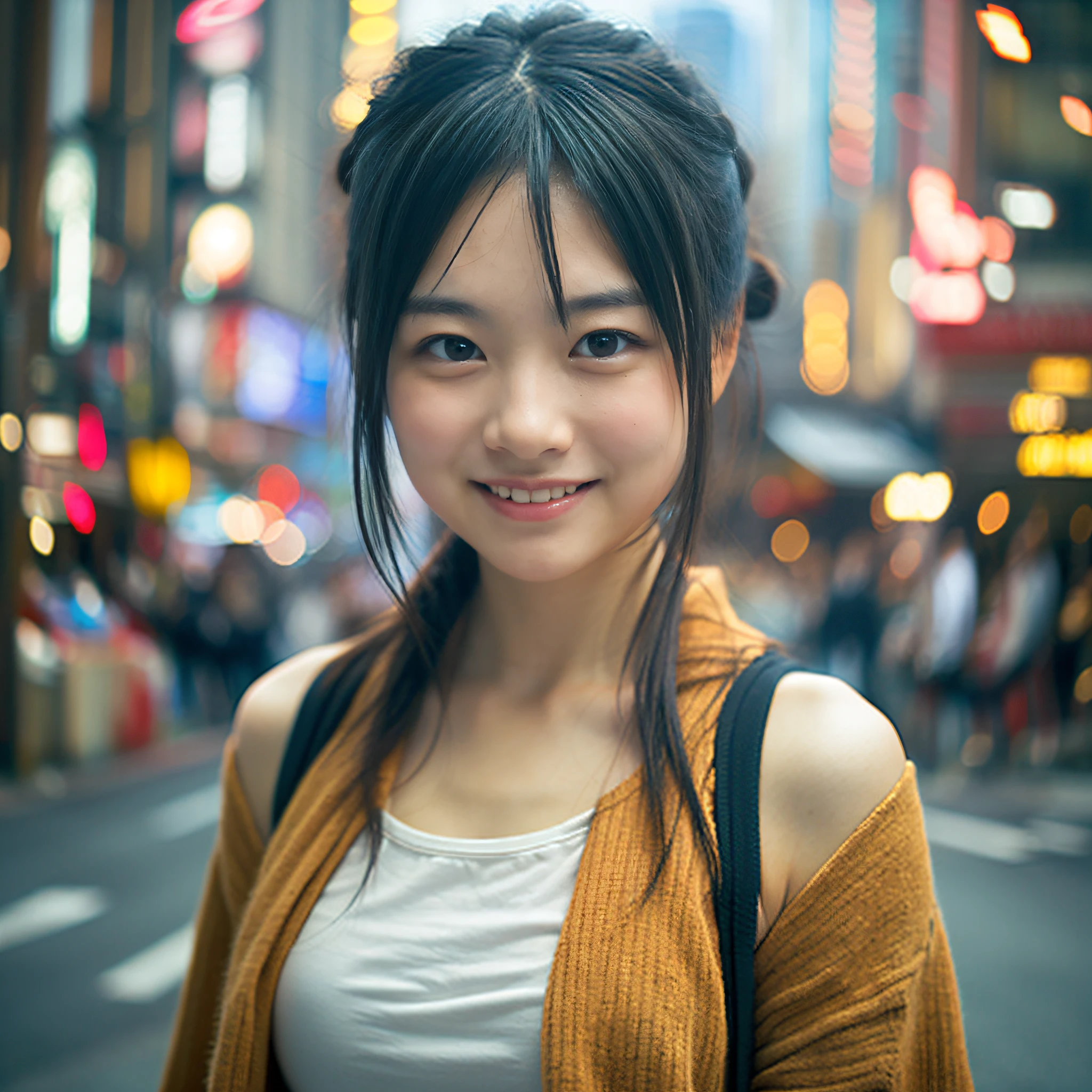 1 japanese girl, waist-up, A little smile, (natural, Best Quality, ultra-detailliert, absolutely resolution :1.5), Photo