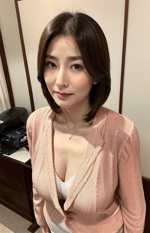 35 years old、A Japanese Lady、Plump cheeks、glamor, A sexy,Fine skin、Small udder、sterpiece、Beautiful breasts high quality、Perfect Lighting、Super beautiful、facial high definition、Full body capture、Light makeup、Beautiful butt high quality、Beautiful skin、Beautiful skin step piece、Clean buttocks、Obscene composition、Transparent beauty、Goddess of Eros、Photorealsitic、Wrinkles at the corners of the eyes、Pure eyes、troubled look、(Chilarism)、Wearing a business suit、businesswoman