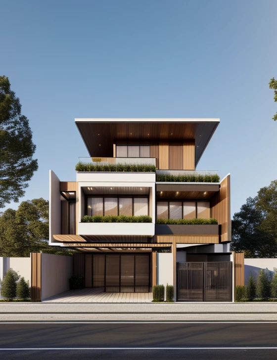 rendering of a modern residential townhouse, professional render, wide angle exterior 2023, highly detailed render, high quality rendering, realistic render, architectural render, high-quality render, detailed rendering, hyper-realistic render, hyper - realistic render, very realistic 3 d render, high render, realistic rendering, very realistic render