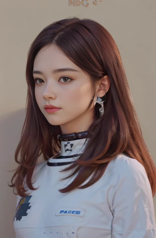 Highest image quality, outstanding details, ultra-high resolution, (realism: 1.4), ((close up:0.75)), highly condensed 1lady, with beautiful and a delicate face, perfect proportion, (Kicking To Viewer), (chubby:0.3, small breasts), (wearing racing suit likes police uniform, black and gray mecha, wearing high-tech headset, military harness, holding a machinegun, carrying hich-tech-flamethrower -tank on back), captain, background  gray wall,