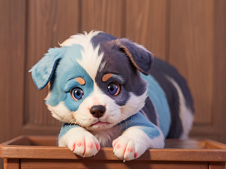 Australian shepherd blue merle puppy, odd eye, close up