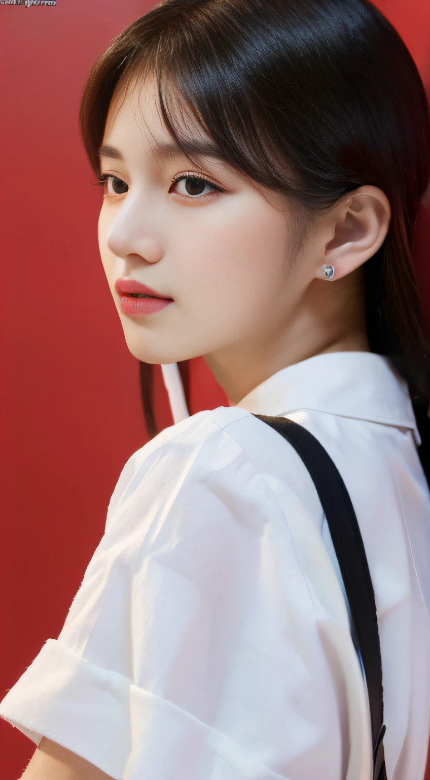 ((Top Quality, 8K, masterpiece: 1.3)), 1woman, 20yo, Korean female idols: 1.5, 90 degree side view:1.5, colored solid background:1.5