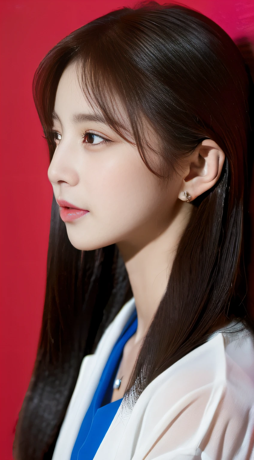 ((Top Quality, 8K, masterpiece: 1.3)), 1woman, 20yo, Korean female idols: 1.5, 90 degree side view:1.5, colored solid background:1.5