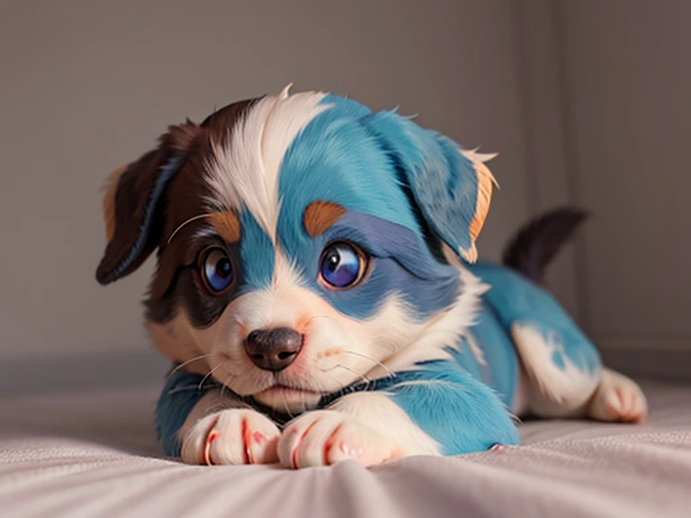 Australian shepherd blue merle puppy, odd eye, close up