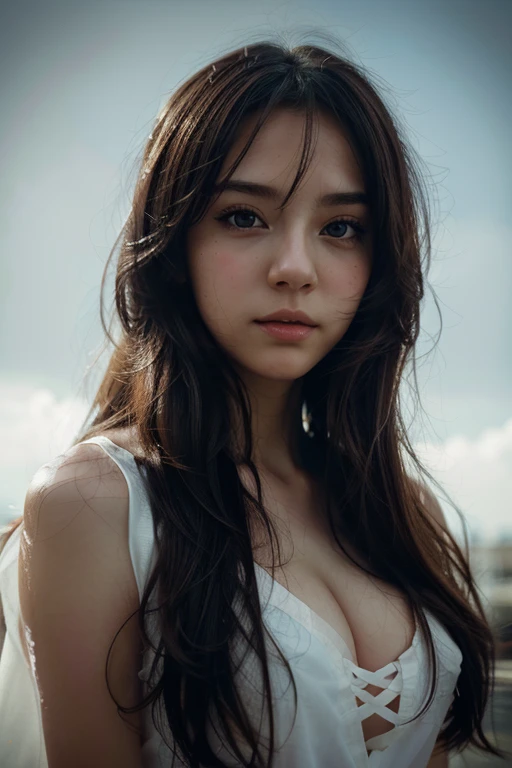 (anime),(cute)(masterpiece), (best quality),1girls,upper body,(double exposure:1.2),(simple background:1), (cinematic angle),(dynamic angle),messy long hair,(low contrast),(flat color:0.7), detailed eyes, detailed lips, detailed cheeks