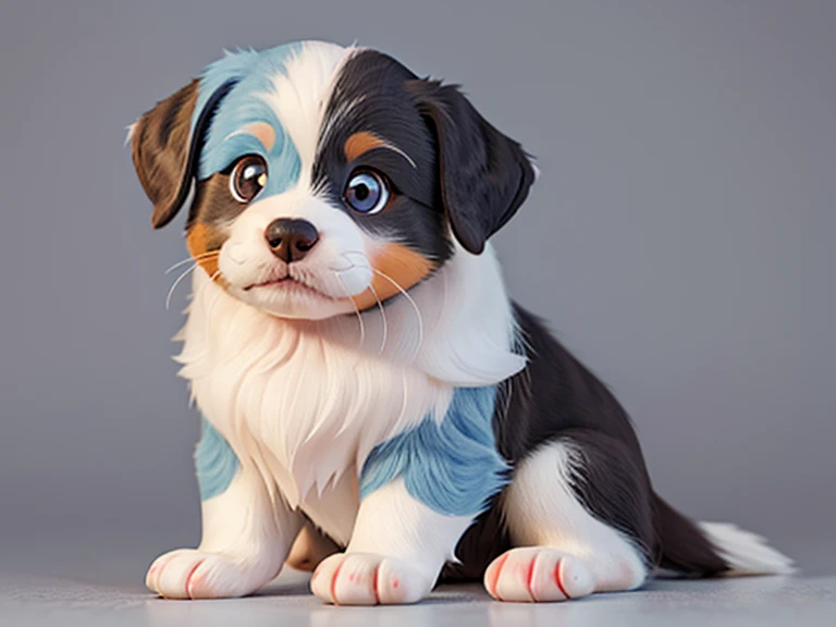 Australian shepherd blue merle puppy, odd eye, close up,black and white lines only,White background
