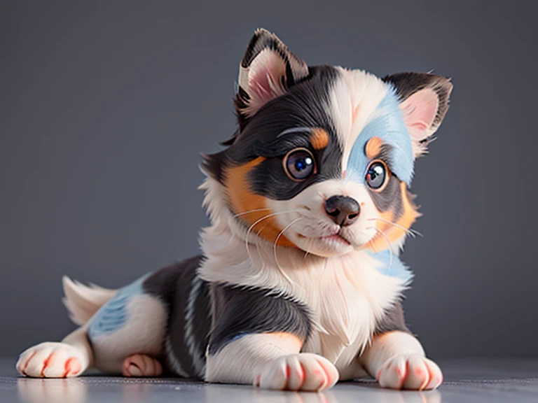 Australian shepherd blue merle puppy, odd eye, close up,black and white lines only,White background