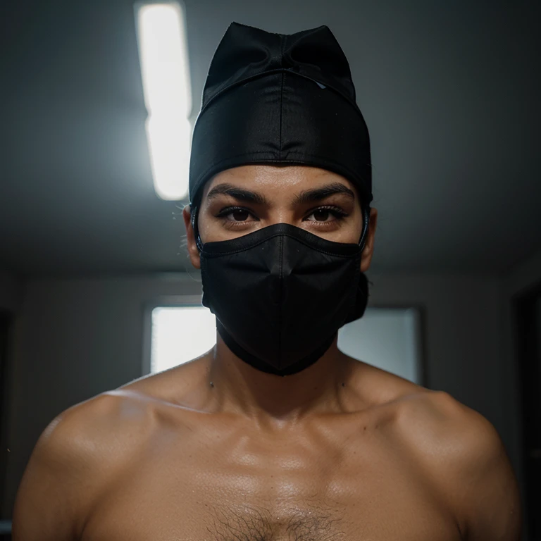 A boxer with unique mask ; potrait ;mysterous ; realistic