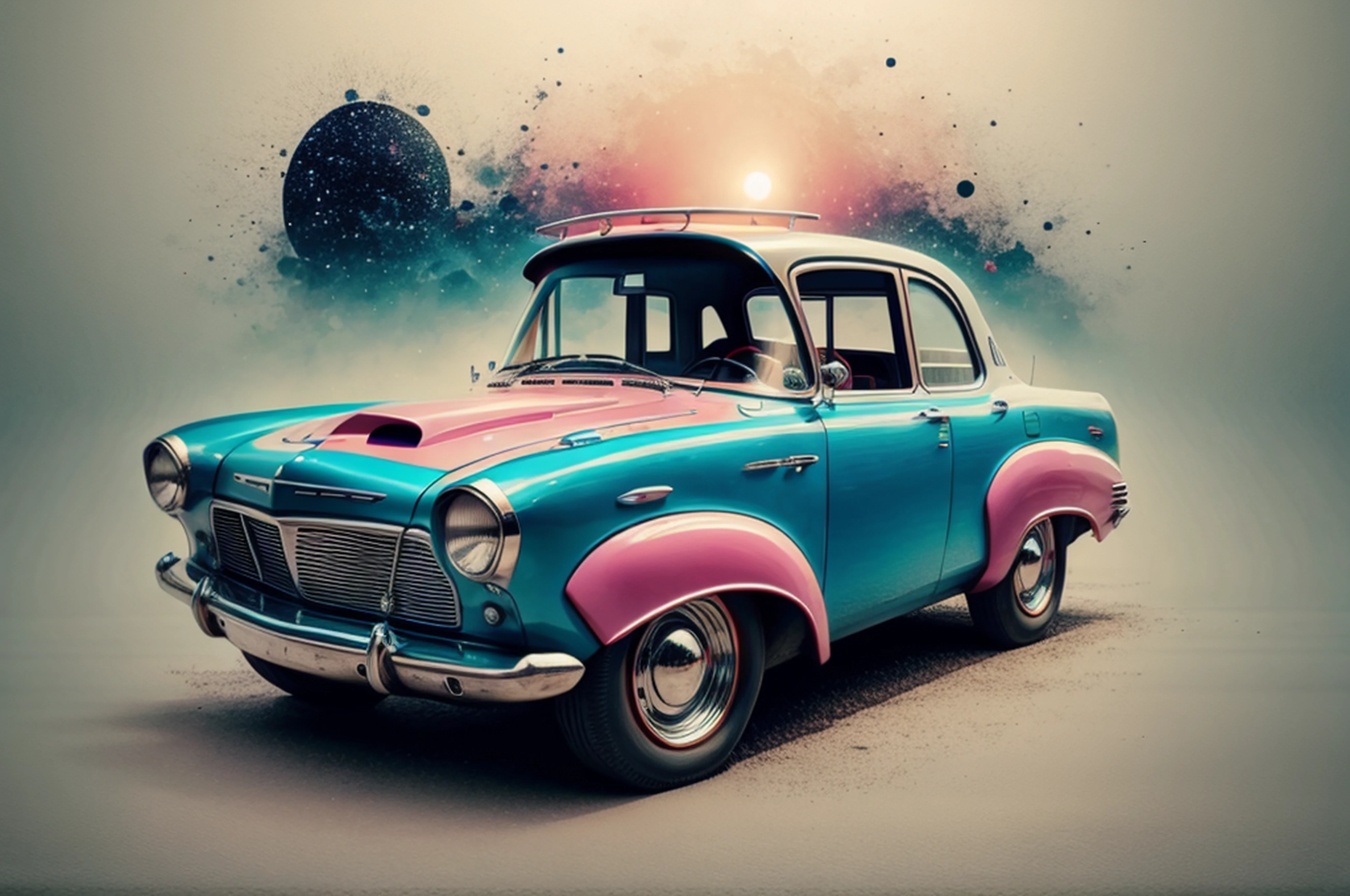 EStilo futurista, luces de neon, Un primer plano de un coche, fondo futuristico de noche, luces de neon, cuerpo ancho, Surrealist illustration, Arte oscuro surrealista, obra maestra, hiperrealista, lluvia, alta definicion