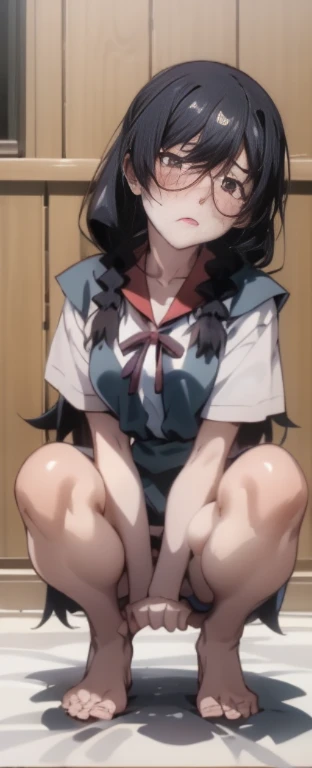 naked woman、fullnude、 (nose blush, Naughty, half opened eye, ), [Full body shot]、Plenty of love juice、pale pubic hair、Full body shot,body piercings,Large open legs、Head-to-toe shots、Squirting、slightly turned to the side、hips move up and down、Chest sways up and down、Crying in pain、Swing your hips up and down violently、Ahegao、Lower your hips deeply、hips are on the floor、hanekawa tsubasa、her black hair is tied into two braids、eye glass、Colossal tits、Colossal tits、Her body is tied with ropes、Chest pressure.、Lying on your back in bed、Tearing off the whites of the eyes and fainting..........................................................................................................、Keep your hands on your head、Squatting in the city、