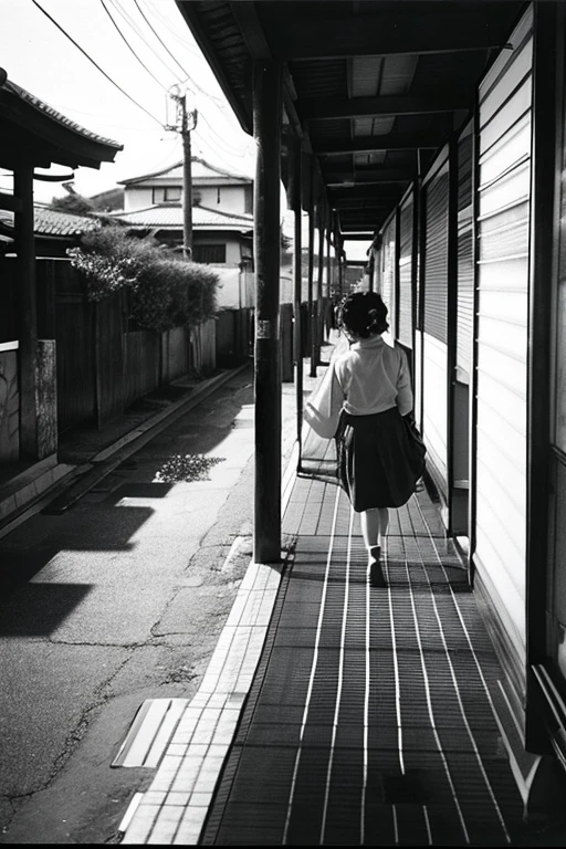 Japanese scenery in the Showa era　a black and white photo