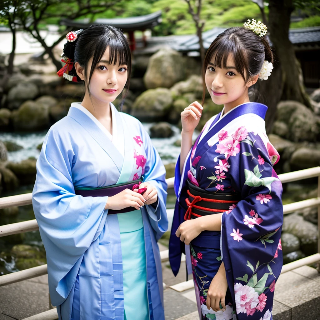 japanes,One,１７age,kimono,Long hair,The background is Kyoto style,furisode