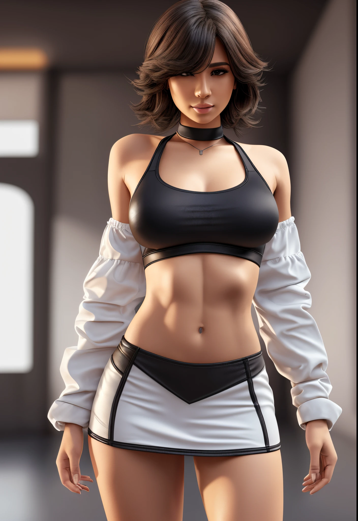 1 girl, 23 years old, long black hair, handsome face, sports bra, toned,muscular,long black pants, boxing gloves, high quality, masterpiece