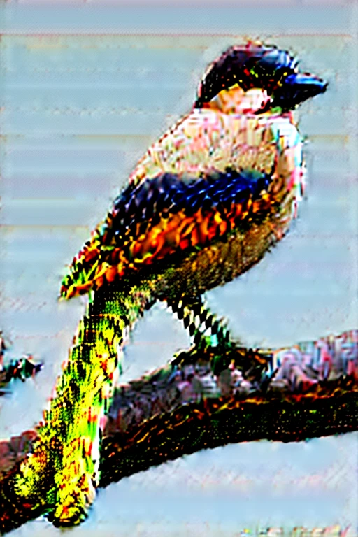 (best quality, 4k, 8k, alto, main part: 1.2), ultra-detalhado, (Realistic, photorealista, photo-realistic: 1.37), bright colors, clear lighting, Bird of Paradise, multi color parrot, with blue red color yellow pink cyan and many other colors, sitting on a trunk, prestigious bird, penas coloridas, neutral green background, colorida, vibrant, Surprisingly vivid, unique patterns, Artistic portrait, feather patterns that blend perfectly, translucent wings, A charming spectacle, fascinating vision, breathtaking images,