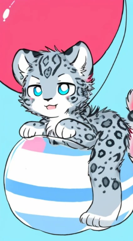 A male snow leopard cub in a balloon,Only the head exposed