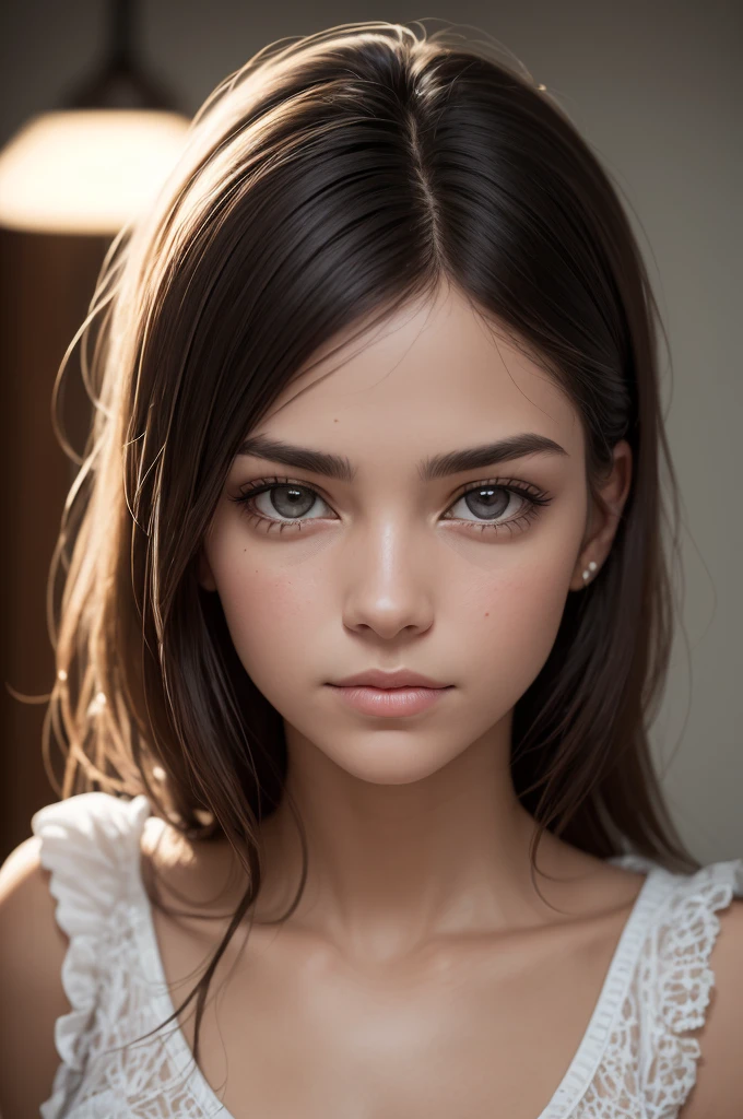 (((rostro hiperrealista)))(((detalle de piel extremadamente realista))) (rostro con sombras detalladas) (obra maestra, highest qualityr), (realista, foto_realista:1.9), ((photo session)) Realistic photograph of a 12 Portrait of a girl of a few years, looking directly at the camera with a neutral and serene expression. La imagen debe capturar la esencia de la inocencia y la juventud. The photo taken with an analog camera, focusing especially on the details of the face and soft lighting to highlight its features, foco nítido, 8k, UHD, alta calidad, detallado intrincado, muy detallado, hiperrealista.