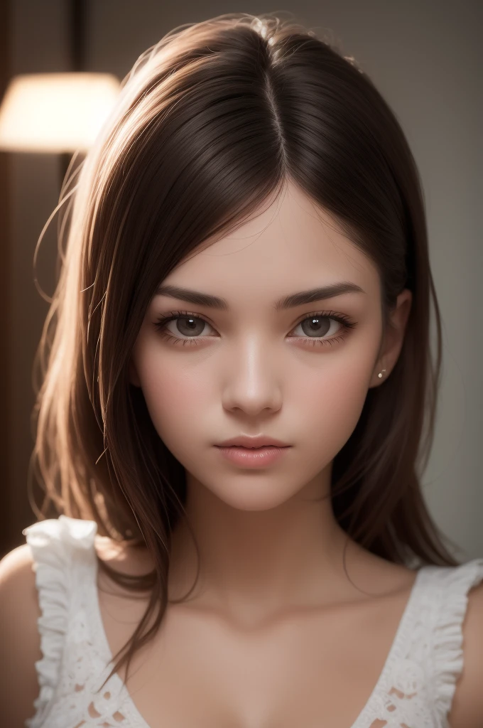 arafed image of a woman with a white top and brown hair, soft portrait shot 8 k, beautiful girl model, 8k portrait render, detailed perfect face, finely detailed perfect face, gorgeous young model, photorealistic beautiful face, beautiful model girl, perfect face ), hyperrealistic , perfect face model, gorgeous face portrait, perfect face and eyes