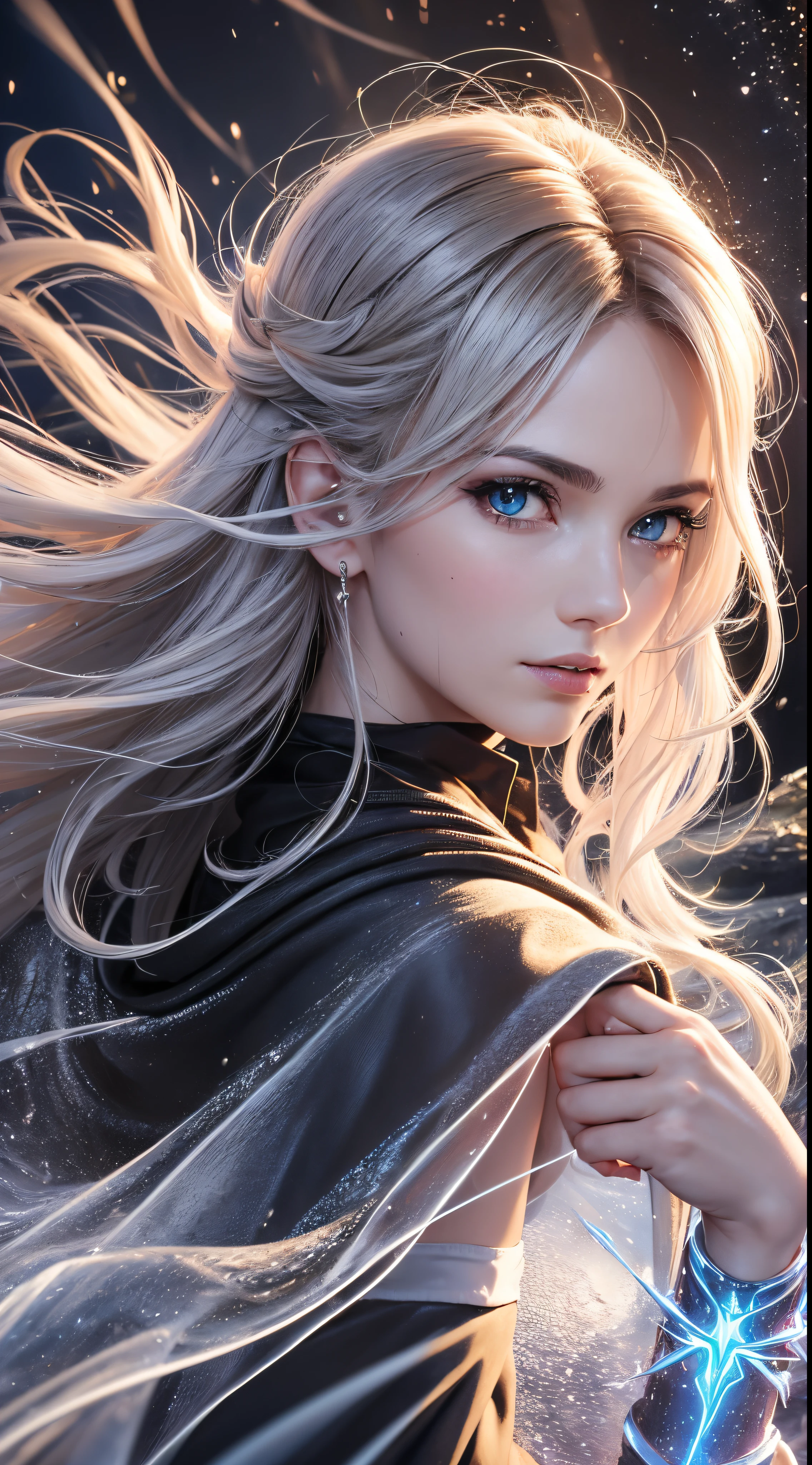 (Skindentation:1.5), Realistic, Photorealistic, (masutepiece:1.5), Concept art, Intricate details, Highly detailed, Photorealistic, Octane Render, 8K, Unreal Engine, Dynamic Pose, Best Quality, hight resolution, (Realistic face:1.1), (hyper realisitic:1.1), ((full_Body)), Perfect eyes,(Shiny skin:1.2), (((Hairstyle))), (((Perfect hand highly detailed background), Haunted Island, ((dynamic background)), ((Lightning)), (llight rays), (1girl in), wearing cloak, (((flowing cloak))), ((Detailed eyes, high quality eyes, face with high quality)), Long hair, (((Flowing hairstyle))), 1girl in ((controlling water)), (((whirlwind of water))), ocean, Tsunami, Magic, (creates a dramatic, depth of fields, Bokeh, 4K, Gothic, ((Sateen)), energy ball between hands