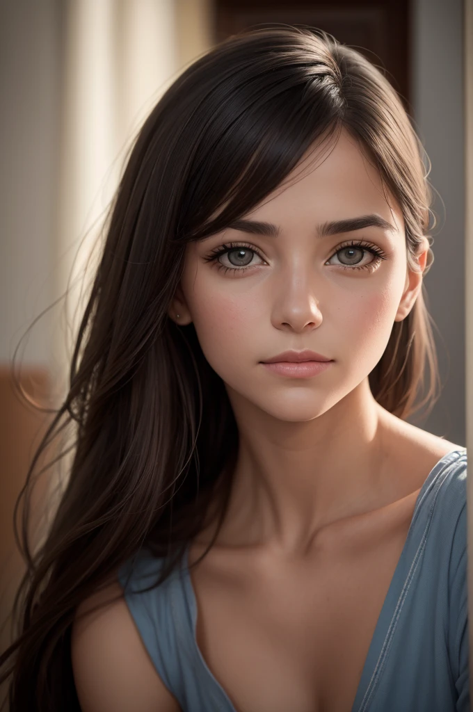 (((rostro hiperrealista)))(((detalle de piel extremadamente realista))) (rostro con sombras detalladas) (obra maestra, highest qualityr), (realista, foto_realista:1.9), ((photo session)) Realistic photograph of a 12 Portrait of a girl of a few years, looking directly at the camera with a neutral and serene expression. La imagen debe capturar la esencia de la inocencia y la juventud. The photo  taken with an analog camera, focusing especially on the details of the face and soft lighting to highlight its features, foco nítido, 8k, UHD, alta calidad, detallado intrincado, muy detallado, hiperrealista.