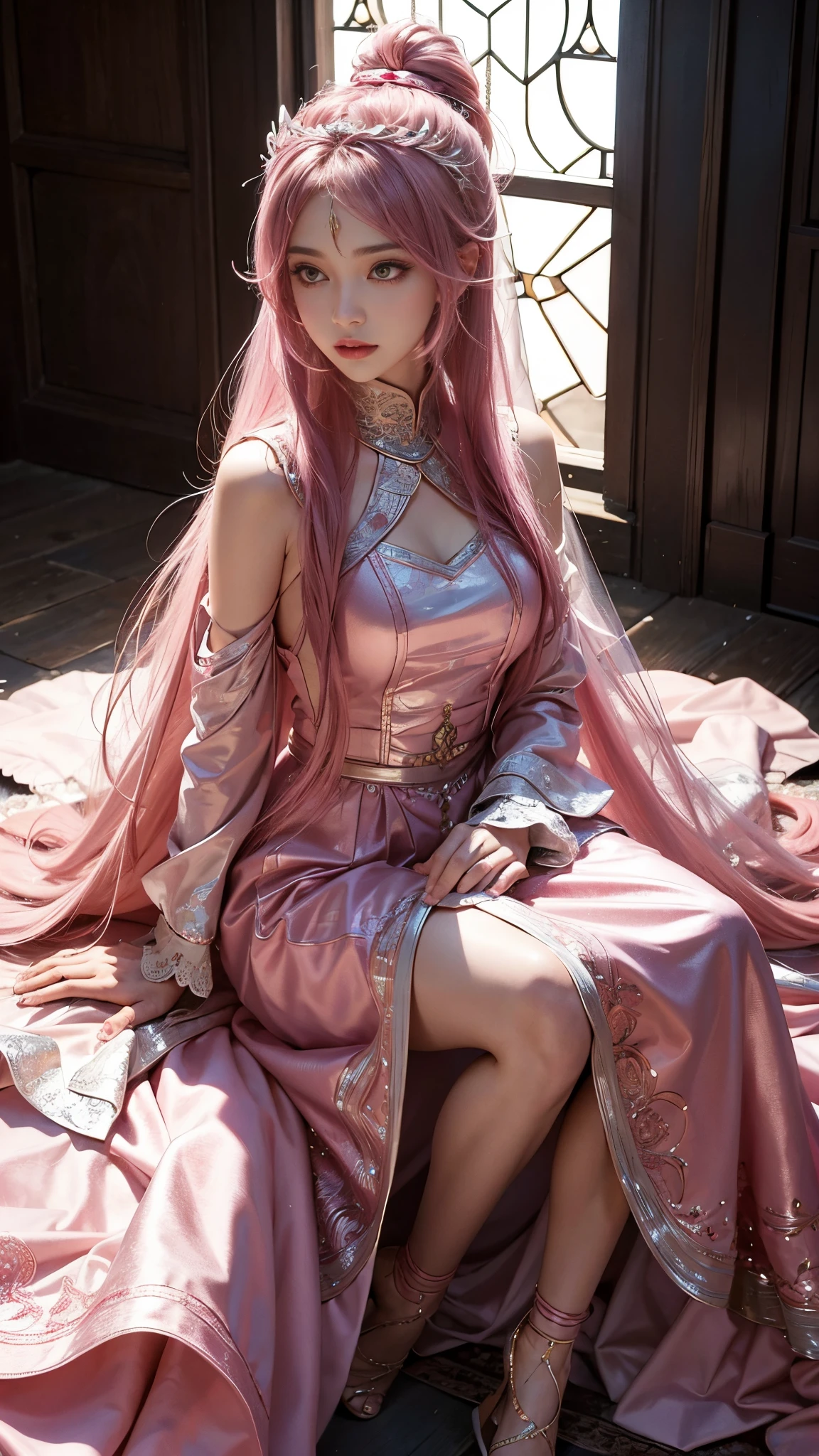 peach princess, Regal in pink dress, Exude elegance. A golden crown rests on her flowing blond hair. Emerald eyes sparkle under long eyelashes, A faint blush appeared on the rosy cheeks. Her slender hands held a parasol, Matches the ruffles of her skirt.. A string of pearls adorned her neck, Contrasting with the royal blue brooch on her bodice. Tao Zi’s demure smile carries an elegant aura, Her signature pink heels completed the look. In the mushroom kingdom, She is the epitome of timeless beauty and nobility.